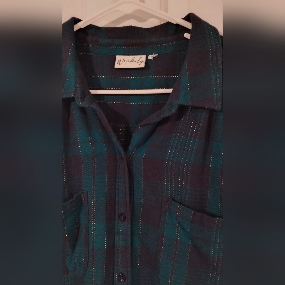 Wonderly Green, Black & Gold Plaid Flannel Shirt - Picture 4 of 7
